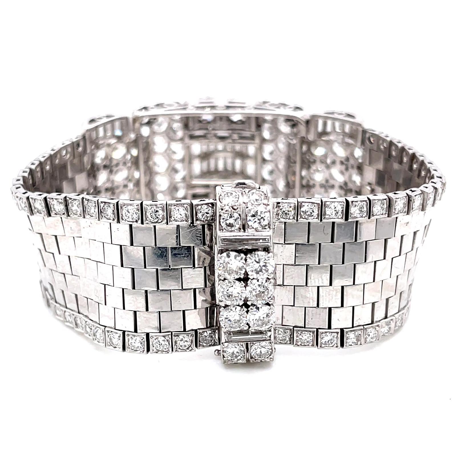 Women's or Men's Retro French 25 Carat Diamond Platinum Bracelet