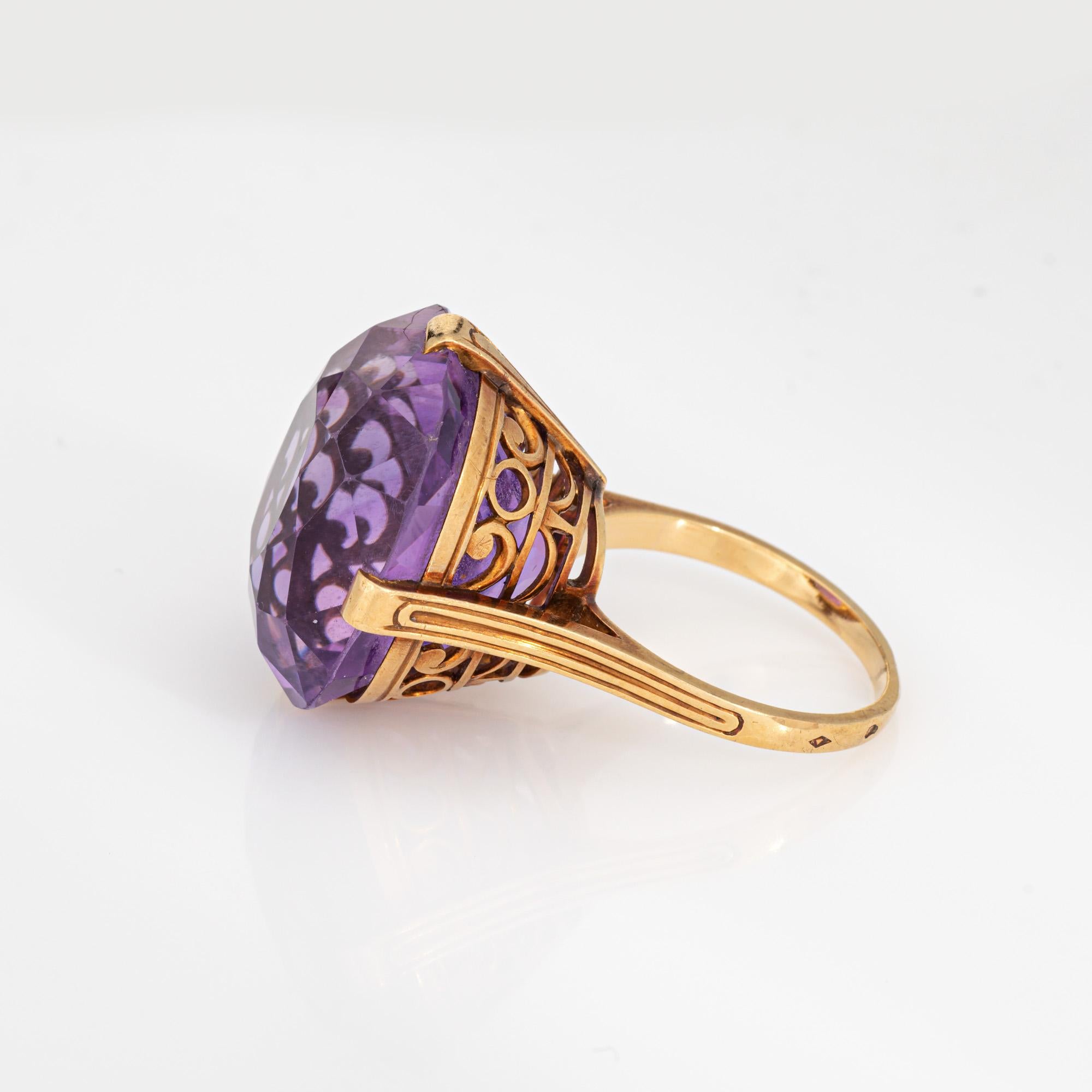 Grande bague cocktail rétro française en or jaune 18 carats avec améthyste 30 carats, taille 6,75 Bon état - En vente à Torrance, CA