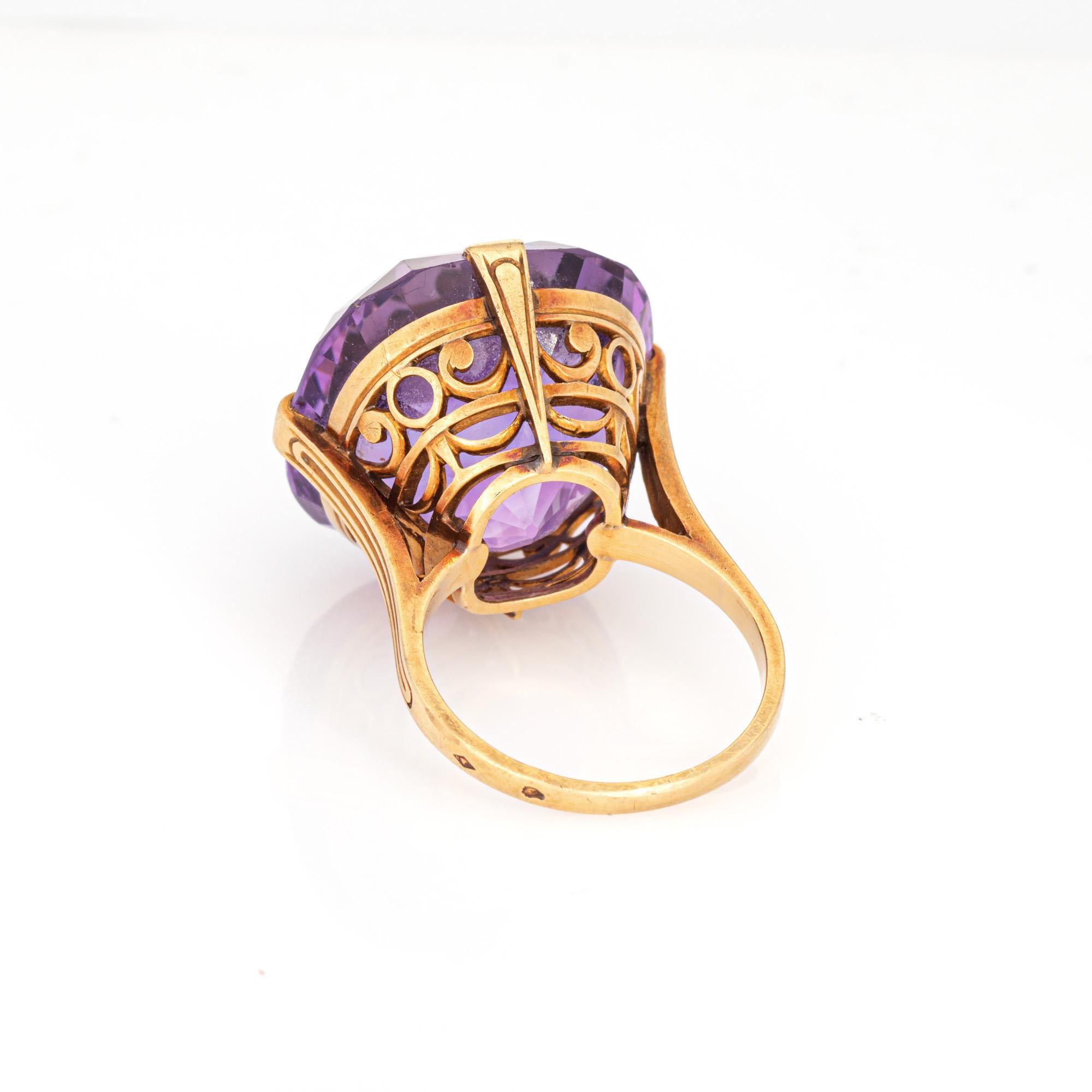 Grande bague cocktail rétro française en or jaune 18 carats avec améthyste 30 carats, taille 6,75 Pour femmes en vente