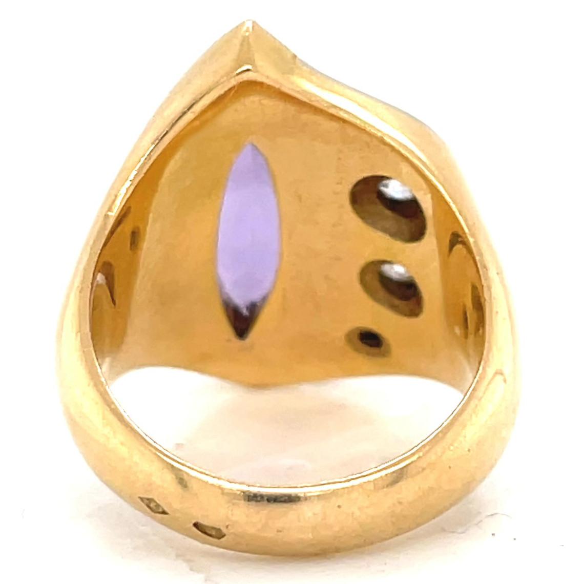 Women's or Men's Retro French Amethyst Diamond 18 Karat Gold Ring