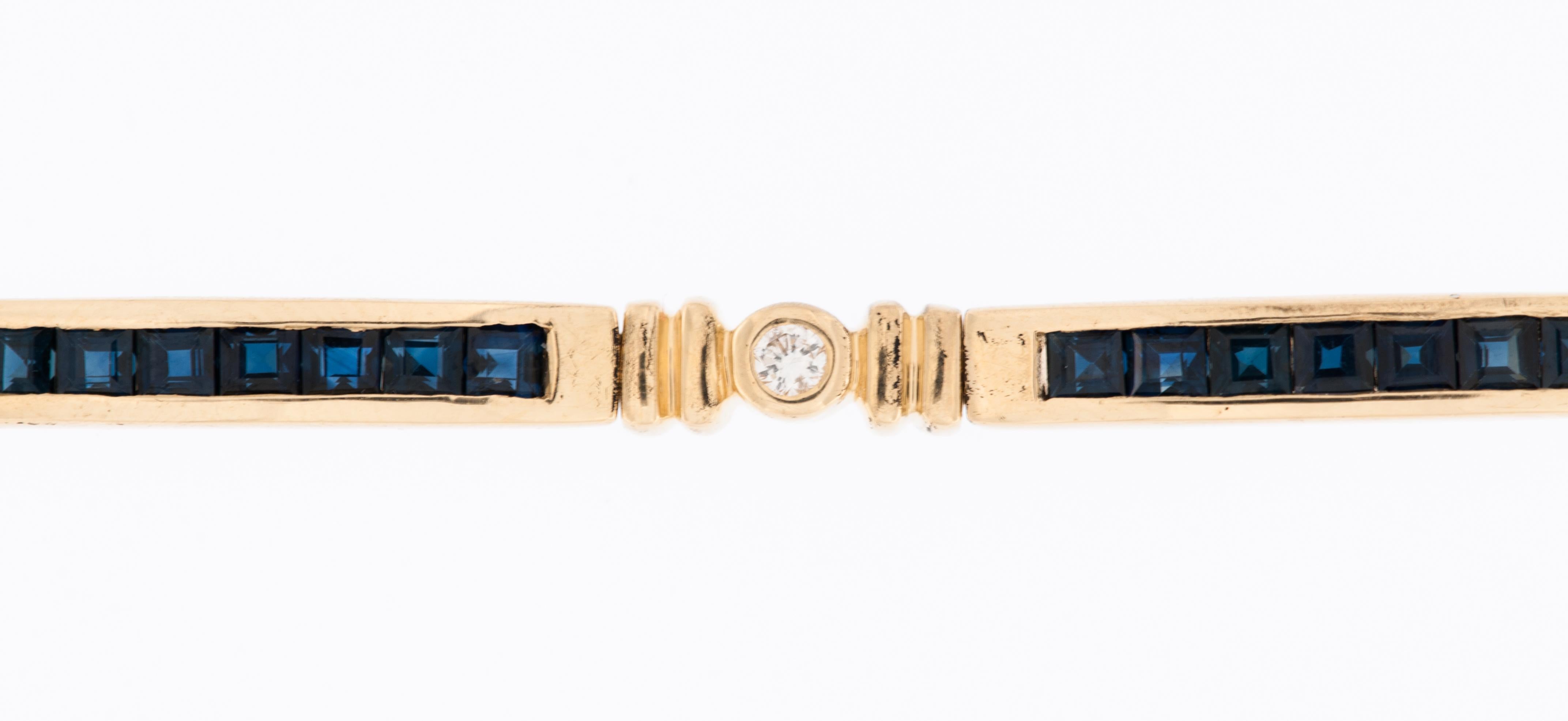 Retro French Bracelet 18kt Yellow Gold with Diamonds and Sapphires In Good Condition For Sale In Esch-Sur-Alzette, LU