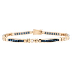 Retro French Bracelet 18kt Yellow Gold with Diamonds and Sapphires