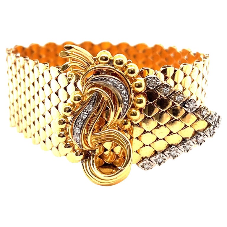 Retro French Diamond 18 Karat Gold Bracelet For Sale at 1stDibs
