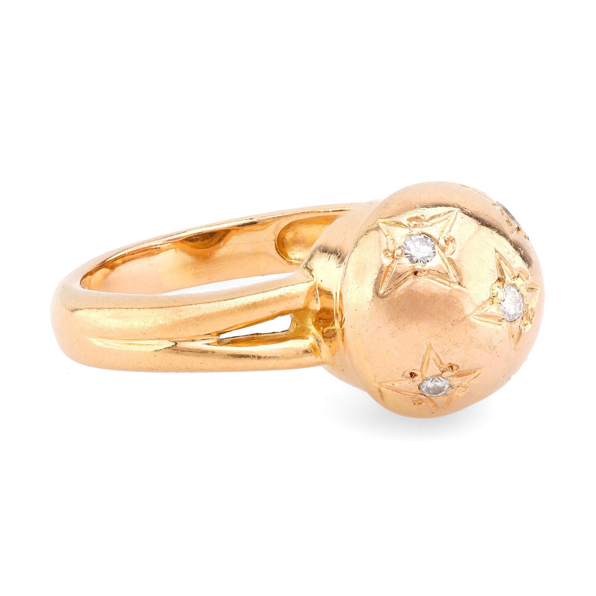 Retro Französischer Constellation-Ring aus 18 Karat Roségold mit Diamanten (Brillantschliff)