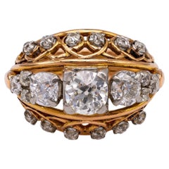 Bague dôme rétro en or rose 18k avec diamant français et platine