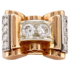 Retro French Diamond 18K Rose Gold Tank Ring