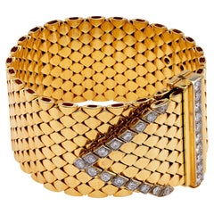 Bracelet rétro français débardeur en or jaune 18 carats et diamants