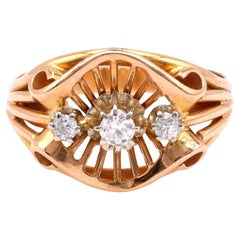 Anello serbatoio retrò francese con diamante in oro giallo 18 carati