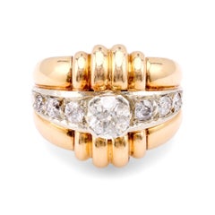 Bague rétro française débardeur en or jaune 18 carats et diamants