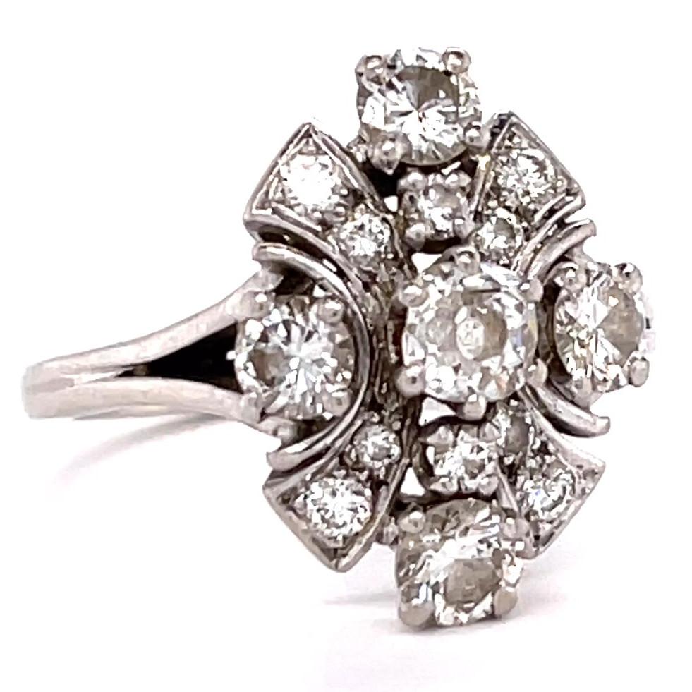 Retro French Diamond Platinum Cocktail Ring In Excellent Condition In Beverly Hills, CA