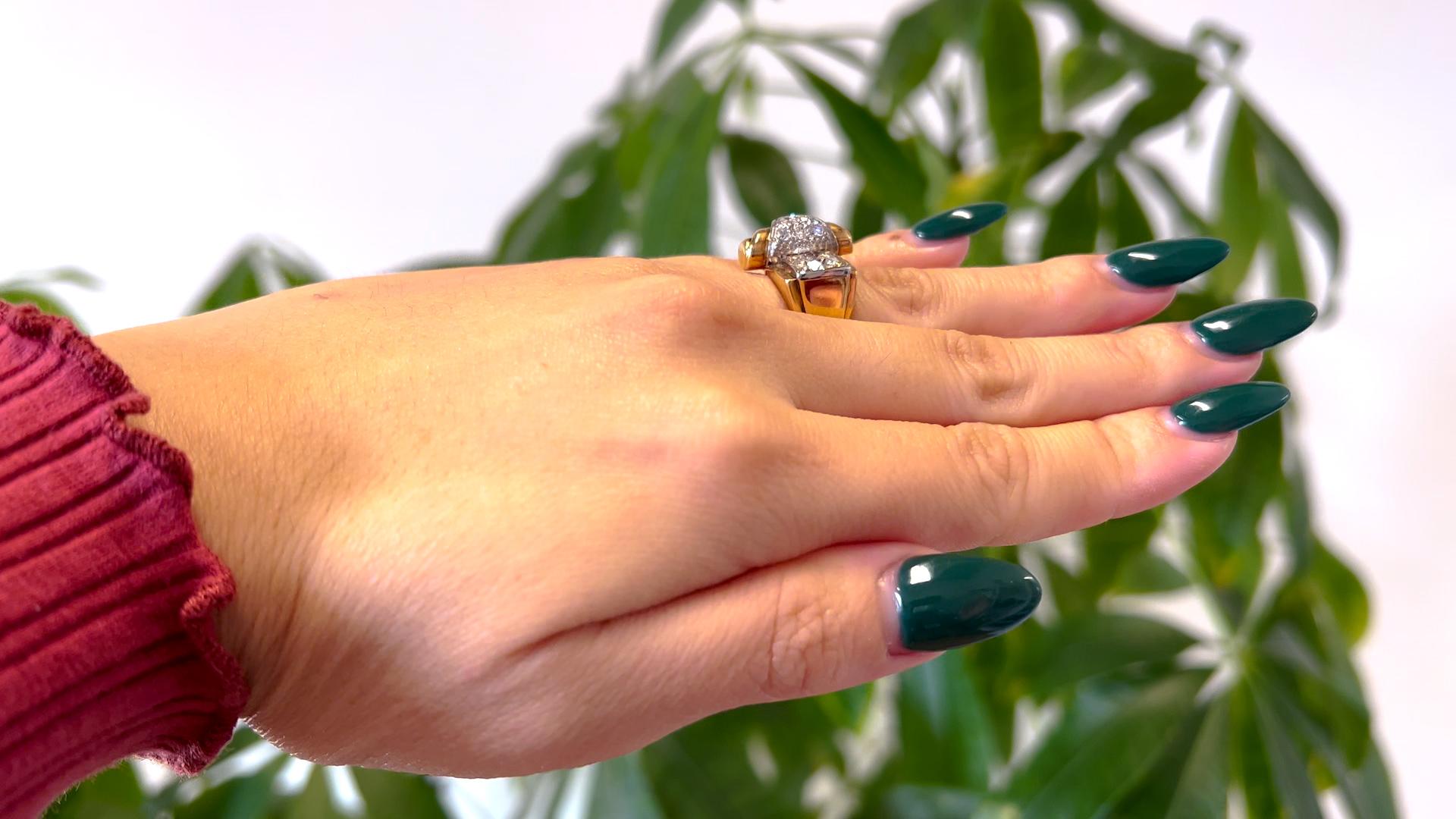 Retro Französischer zweifarbiger Retro-Diamant-Ring im Zustand „Gut“ im Angebot in Beverly Hills, CA