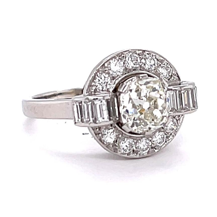 Women's or Men's Retro French GIA 1.25 Carat Old Mine Cut Diamond Platinum Engagement Ring