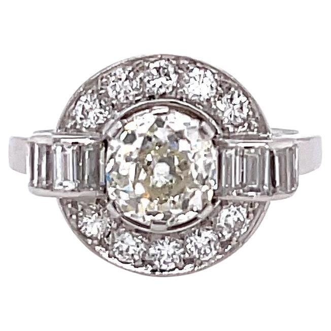 Retro French GIA 1.25 Carat Old Mine Cut Diamond Platinum Engagement Ring