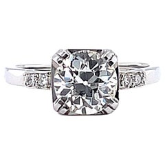 Retro French GIA 1.73 Carats Diamond Platinum Engagement Ring
