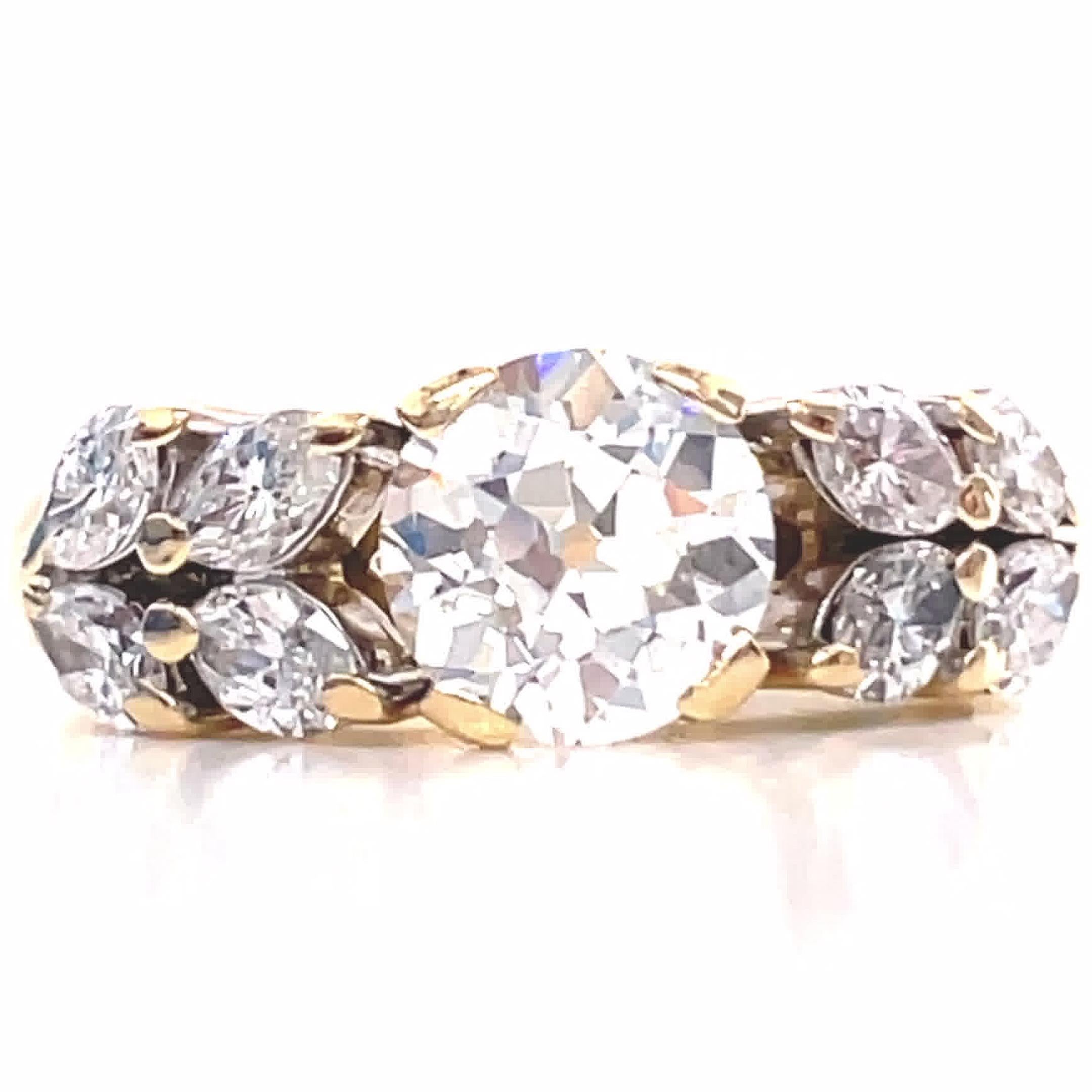 Women's Retro French GIA 1.77 Carat Old European Cut Diamond 18 Karat Gold Ring