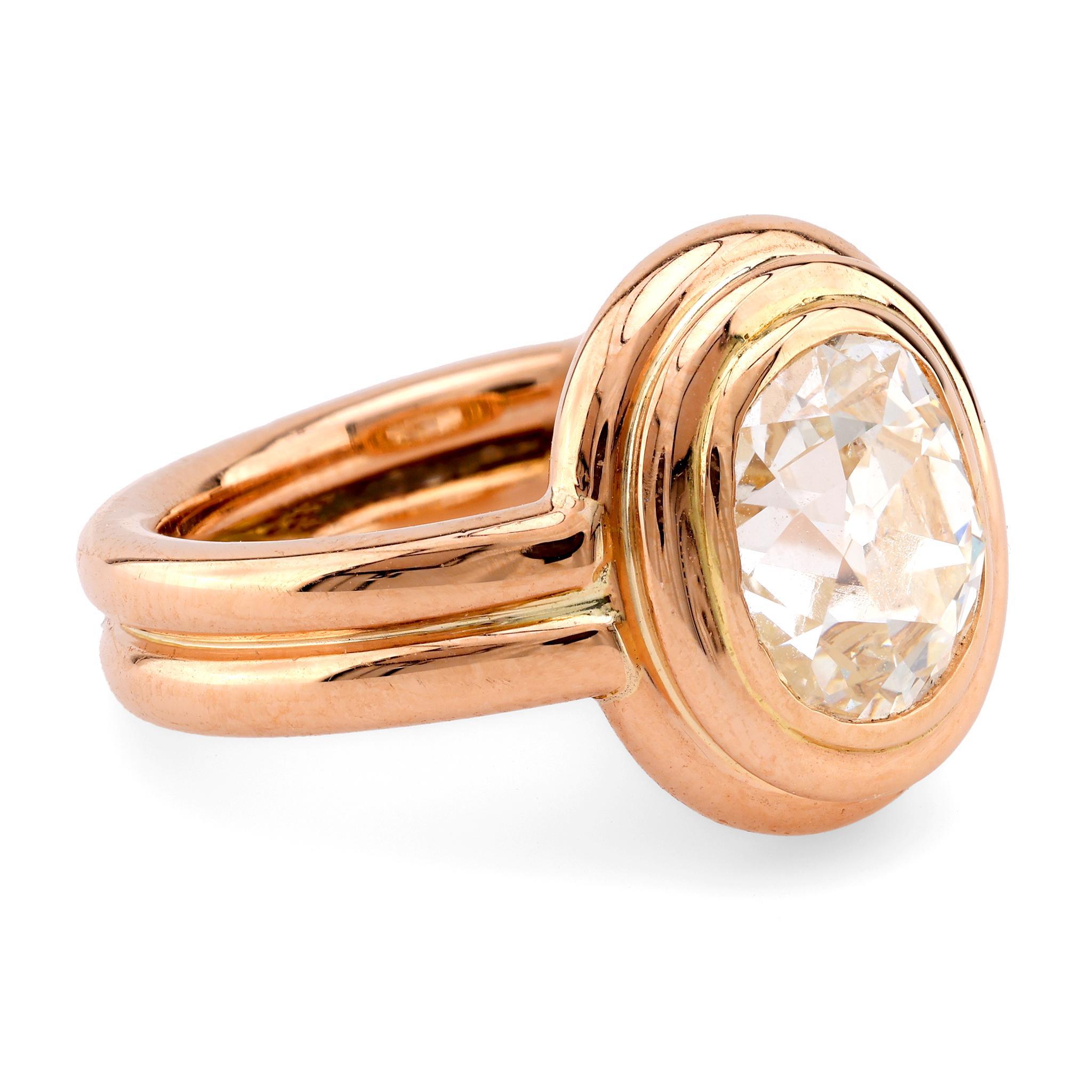 Retro Französischer GIA 2,39 Karat Ovalschliff Diamant 18K Roségold Solitär Ring, Retro im Zustand „Hervorragend“ in Beverly Hills, CA