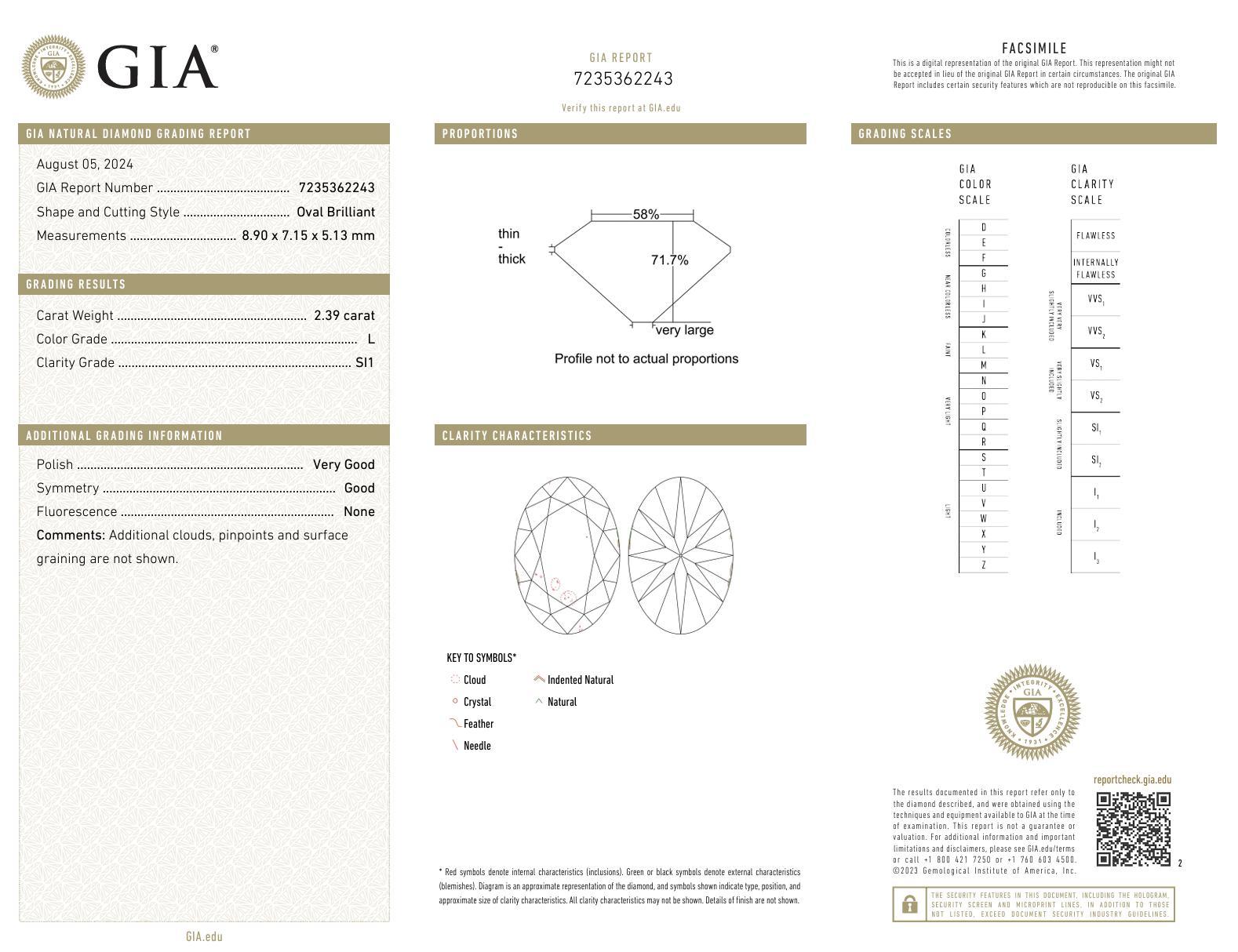 Retro Französischer GIA 2,39 Karat Ovalschliff Diamant 18K Roségold Solitär Ring, Retro 2