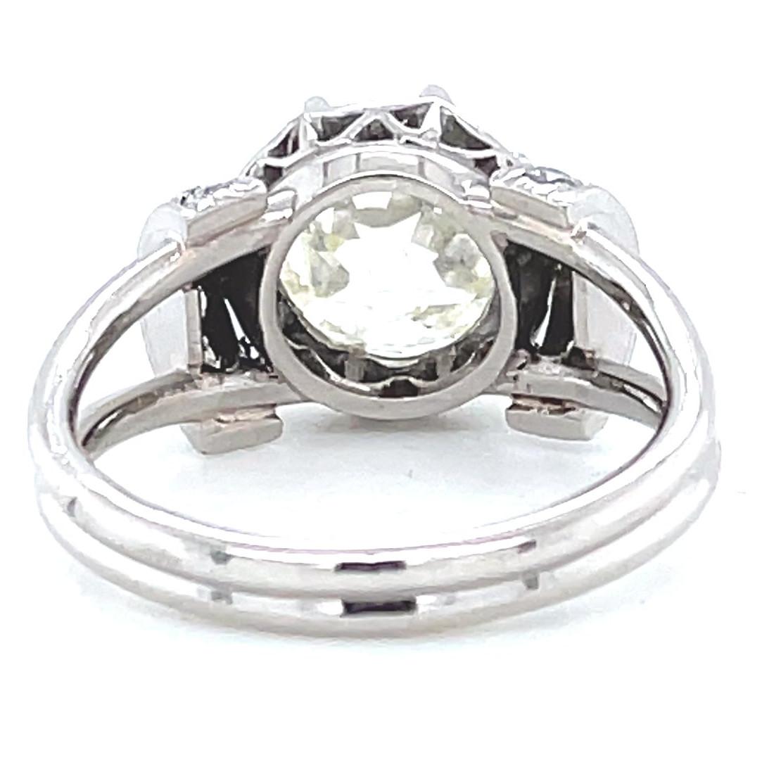 Retro French GIA 2.95 Carat Old Mine Cut Diamond Platinum Engagement Ring 1