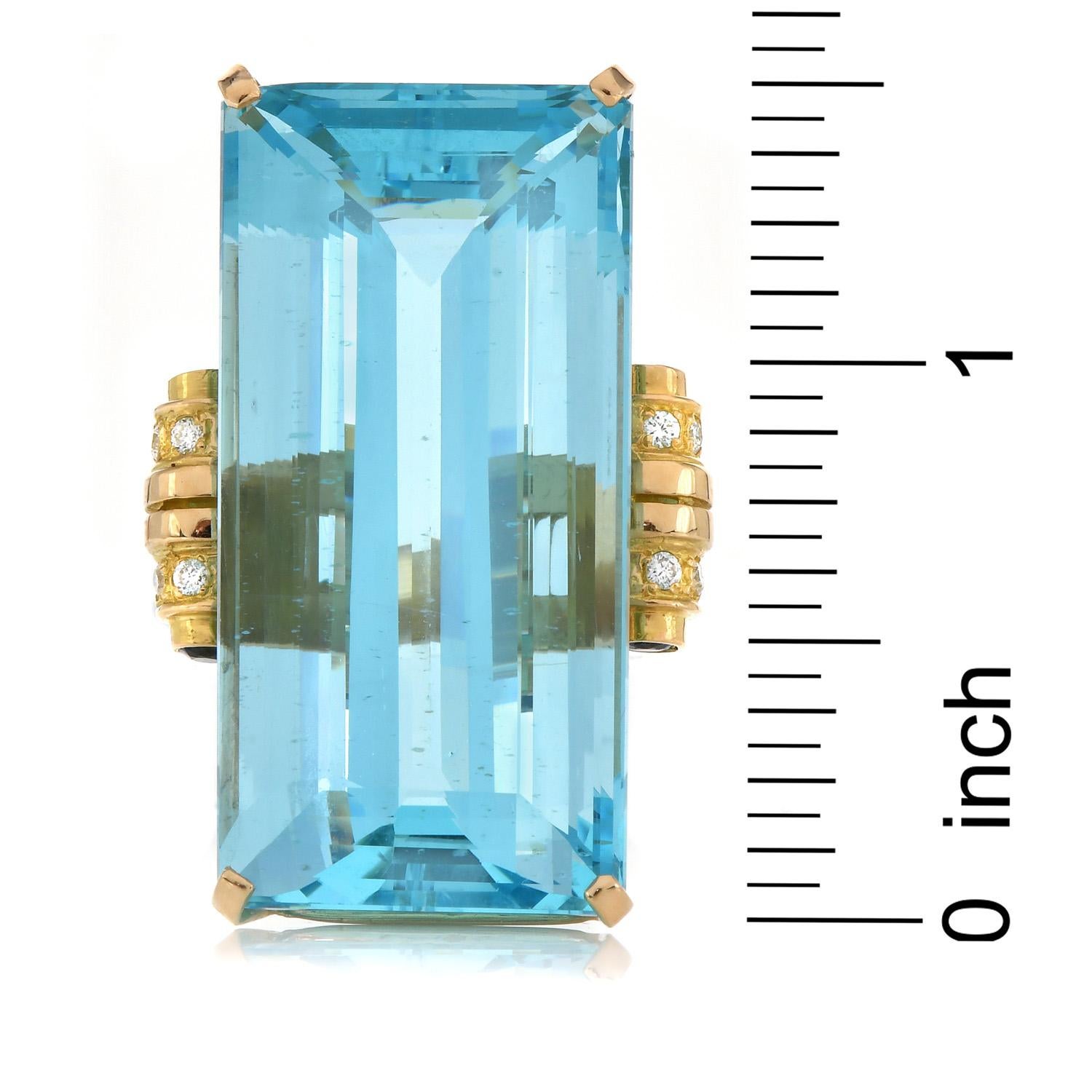 Retro French GIA 83.0ct Aquamarine Diamond 18k Large Cocktail Ring In Excellent Condition In Miami, FL