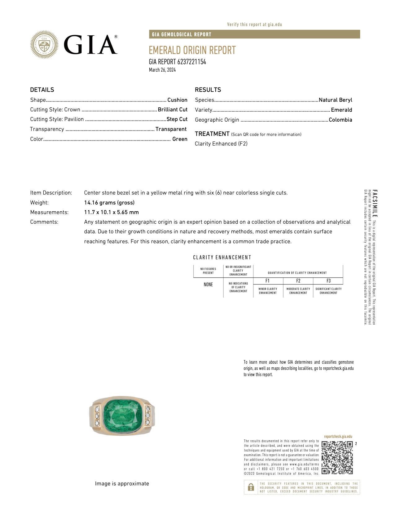 Retro Französischer GIA kolumbianischer Smaragd 18k Gelbgold Ring, Retro im Angebot 1