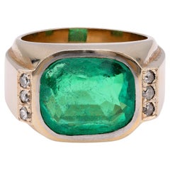 Retro French GIA Colombian Emerald 18k Yellow Gold Ring