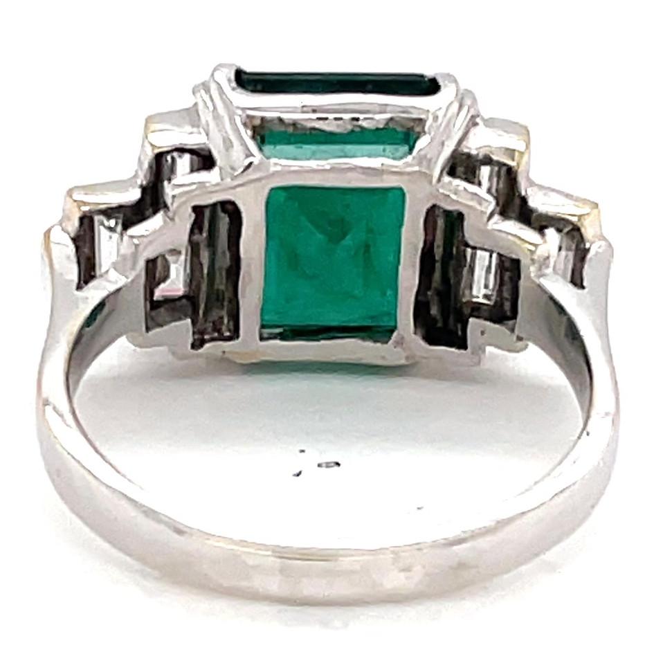 Women's or Men's Retro French GIA Emerald Diamond Platinum 18 Karat Gold Ring