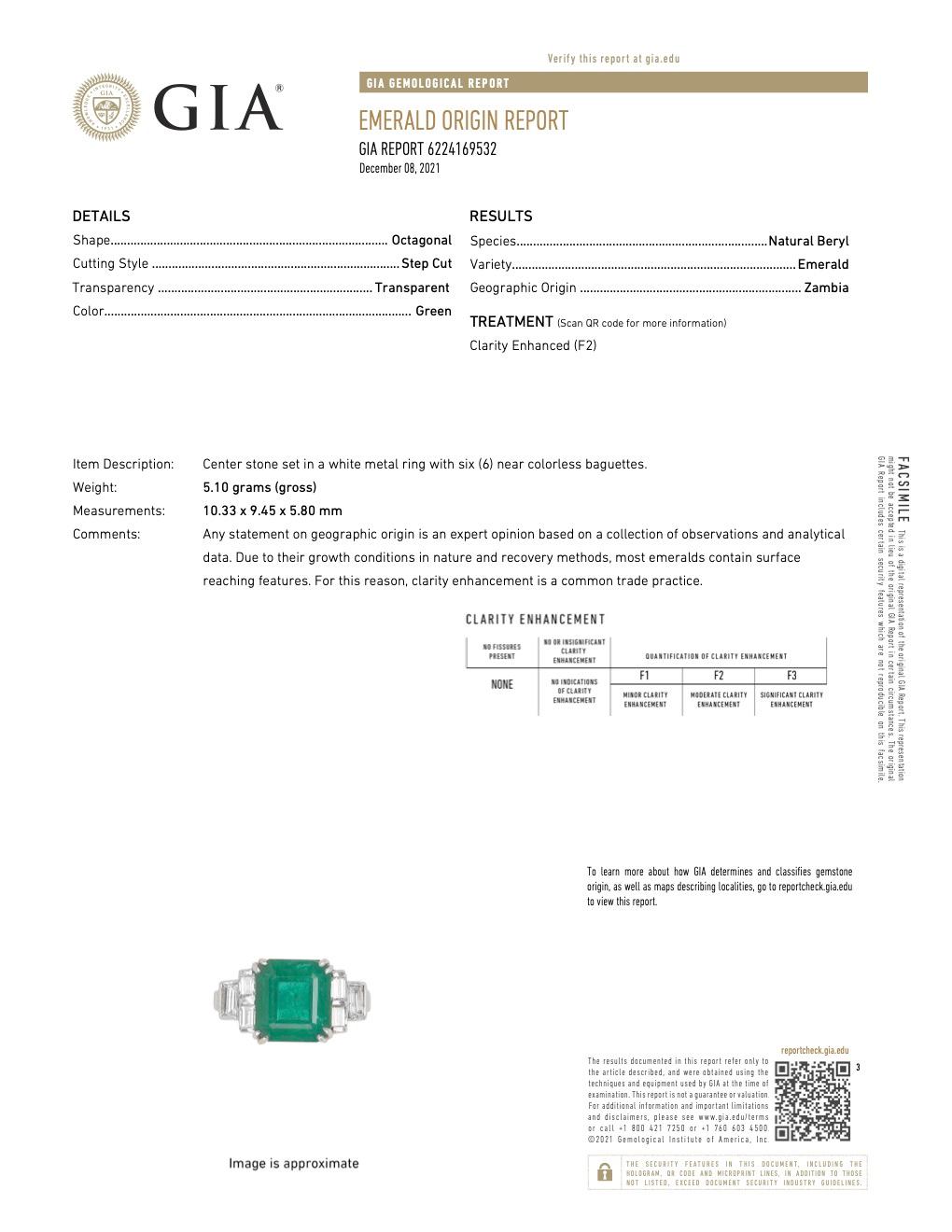 Retro French GIA Emerald Diamond Platinum 18 Karat Gold Ring 1