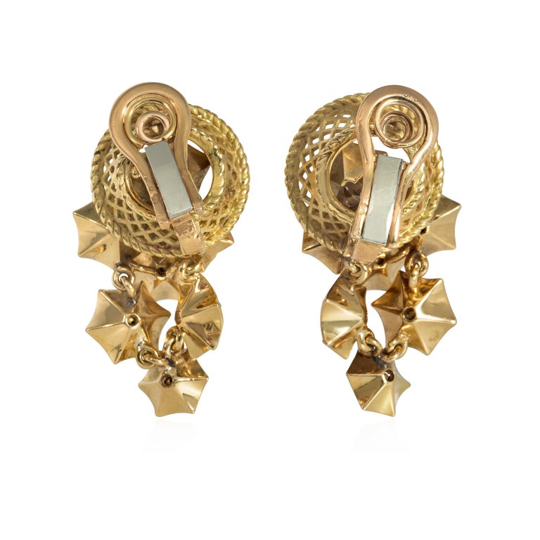 Retro French Gold Flower Basket Earrings For Sale at 1stDibs
