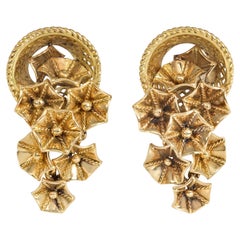 Retro French Gold Flower Basket Earrings
