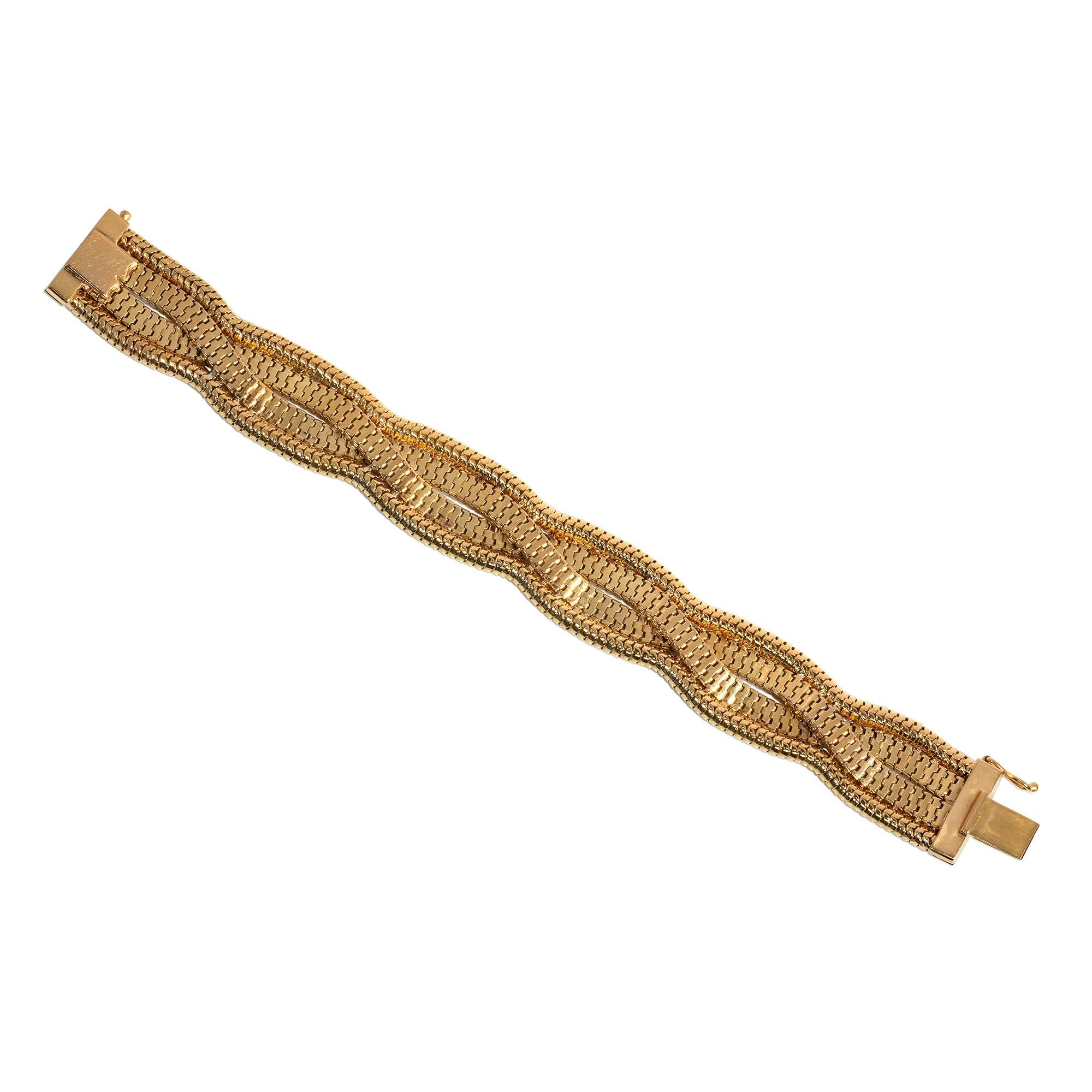 Rétro Bracelet rétro français en serpent d'or et chaîne à mailles nouées en vente