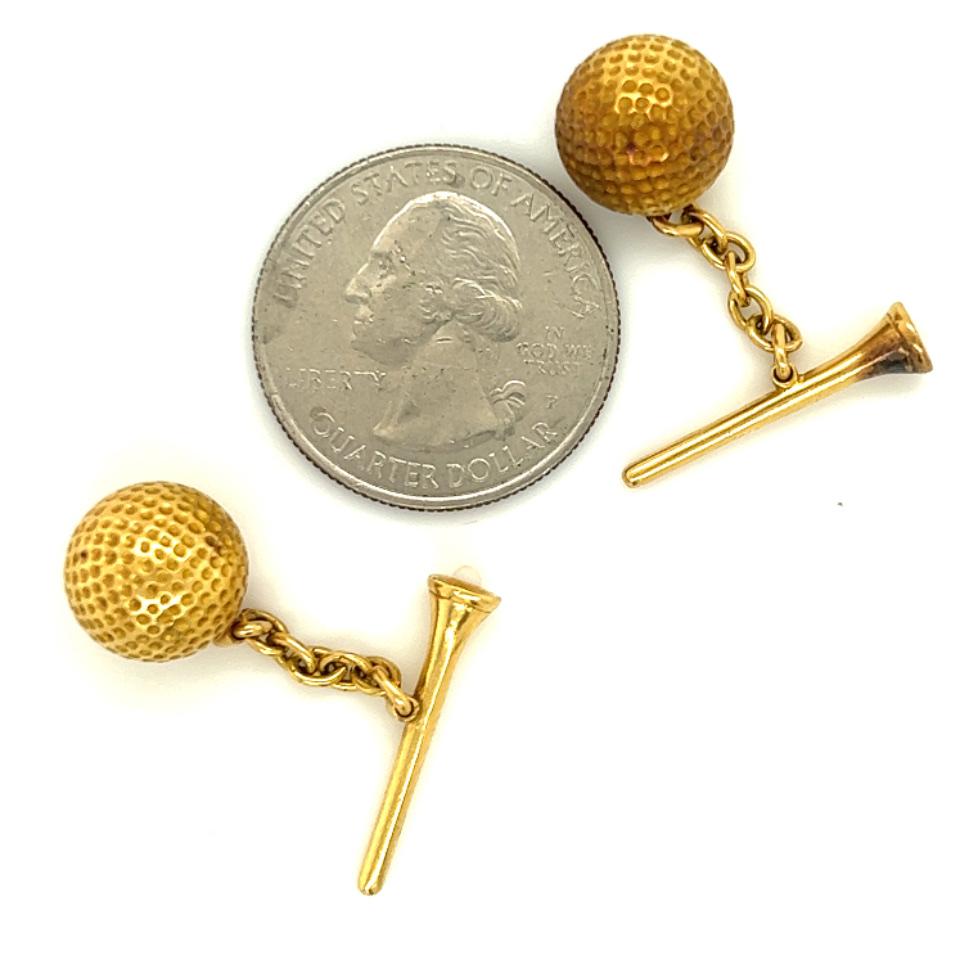 Retro French Golf Ball & Tee Cufflinks 18k Yellow Gold In Good Condition For Sale In MIAMI, FL