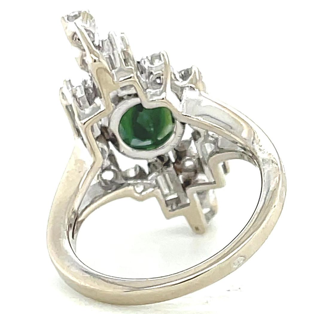 Women's or Men's Retro French Green Sapphire Diamond Platinum Ring