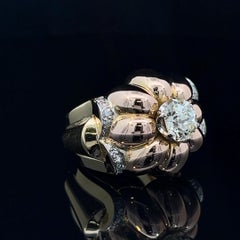 Retro French Made Diamond Flower Ring Circa 1940s