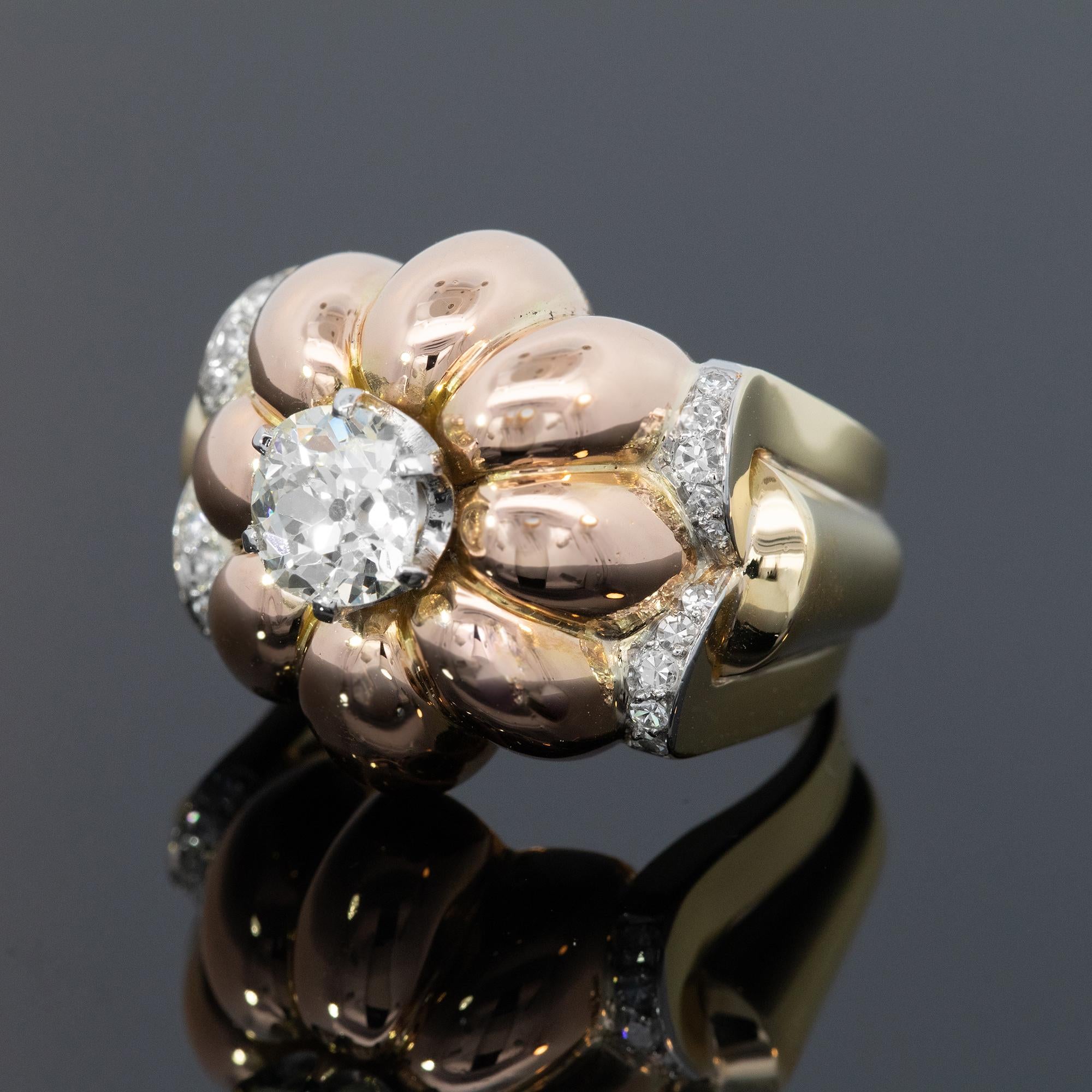 Retro French Made Diamond Flower Ring Circa 1940s For Sale 1
