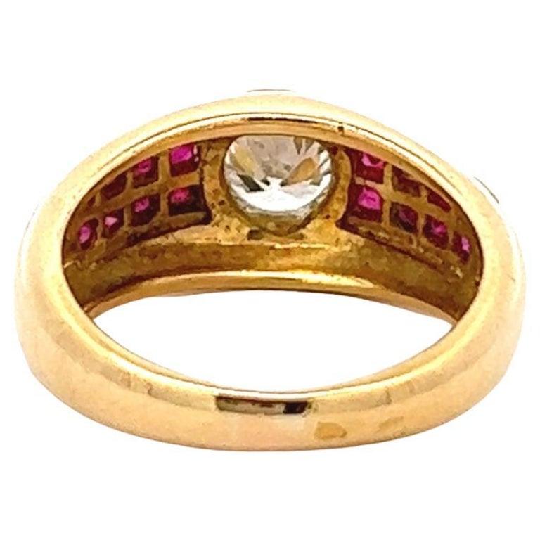 Retro French Old European Cut Diamond Ruby 18 Karat Gold Ring 2