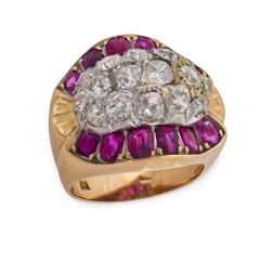 Retro French old European cut diamond ruby tank ring