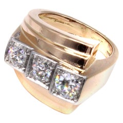 Vintage French Platinum 18 Karat Gold Old European Cut Diamond Ring