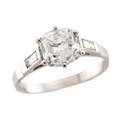 Retro Französisch Platin GIA Diamant Verlobungsring 2,19ct