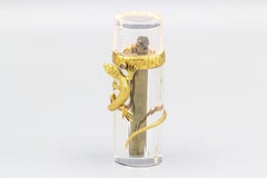 Retro French Rock Crystal Ruby Diamond 18k Gold Lizard Lighter