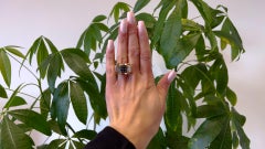 Retro French Sapphire and Diamond 18k Rose Gold Tank Ring