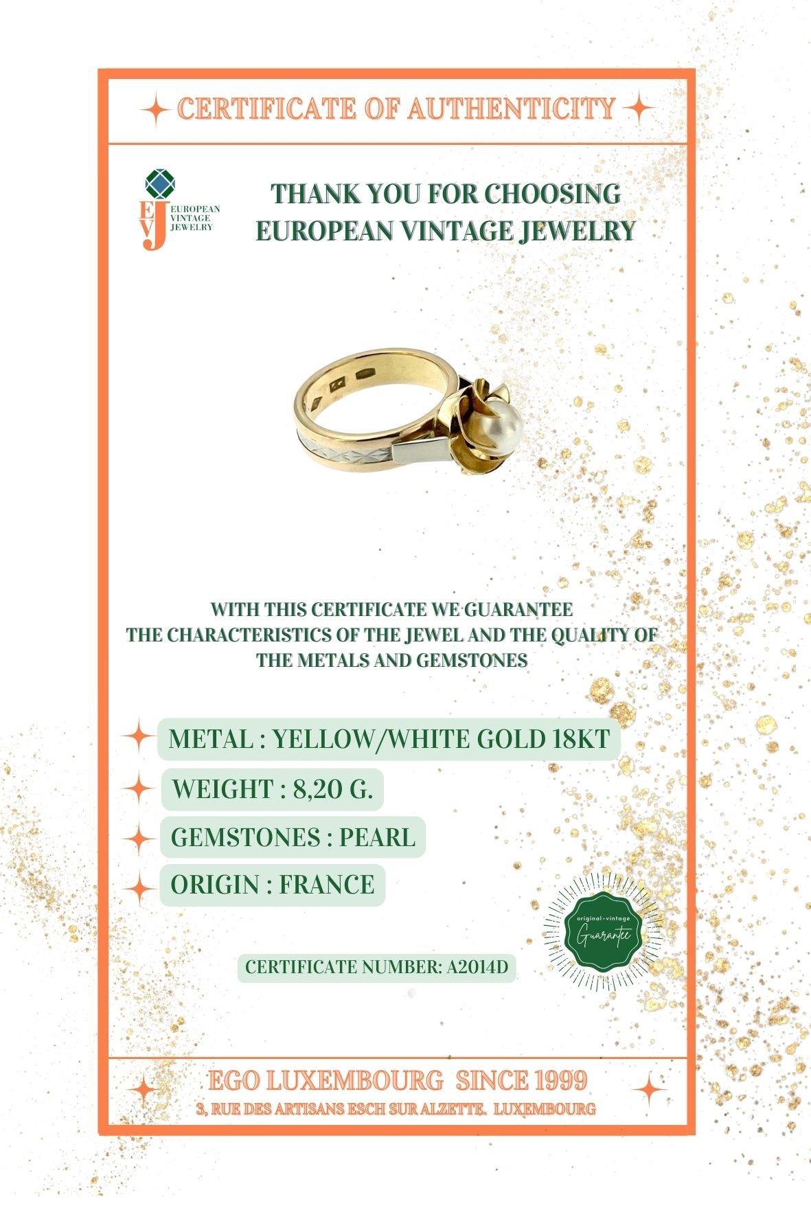 Retro French Solitaire Gold Ring with Pearl For Sale 5