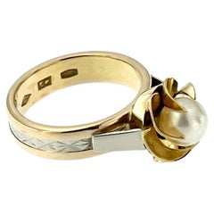 Bague solitaire française rétro en or avec perle