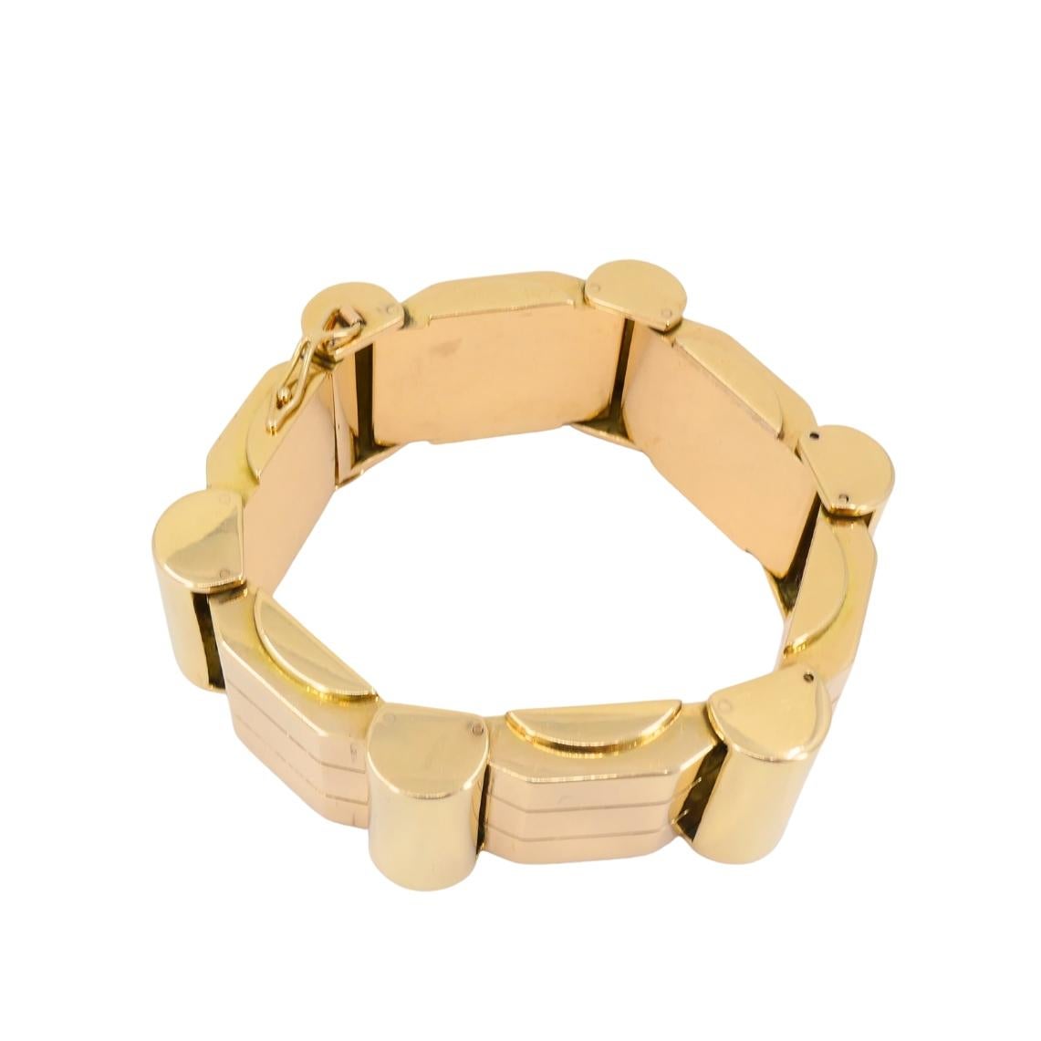 Bracciale francese retrò con serbatoio in oro giallo rosa 18k in vendita 2