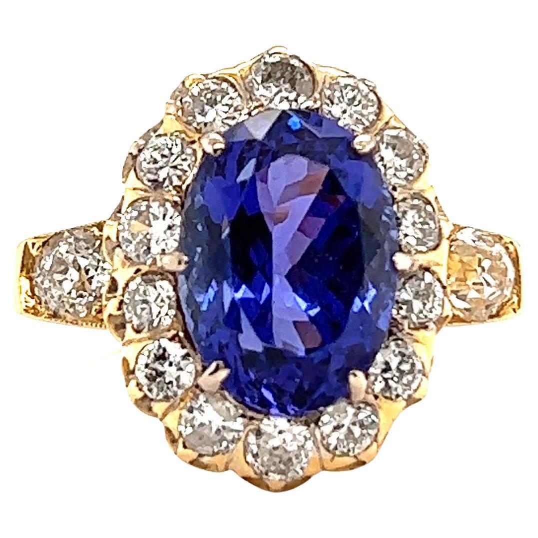 Retro French Tanzanite Diamond 18 Karat Gold Cluster Ring