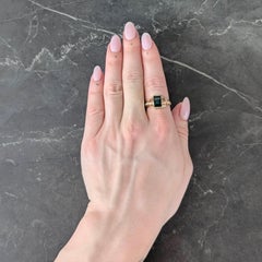 Retro French Tourmaline 14 Karat Two-Tone Gold Domed Vintage Tank Ring