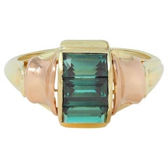 Bague débardeur rétro en or bicolore 14 carats avec tourmaline française