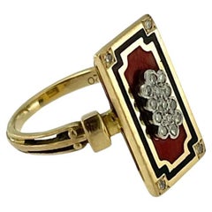 Französischer Retro-Ring aus Gelb- und Weißgold mit Emaille und Diamanten