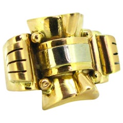 Retro French Yellow and White Gold Tank Bold Ring Retro French Yellow and White Gold Tank Bold Ring