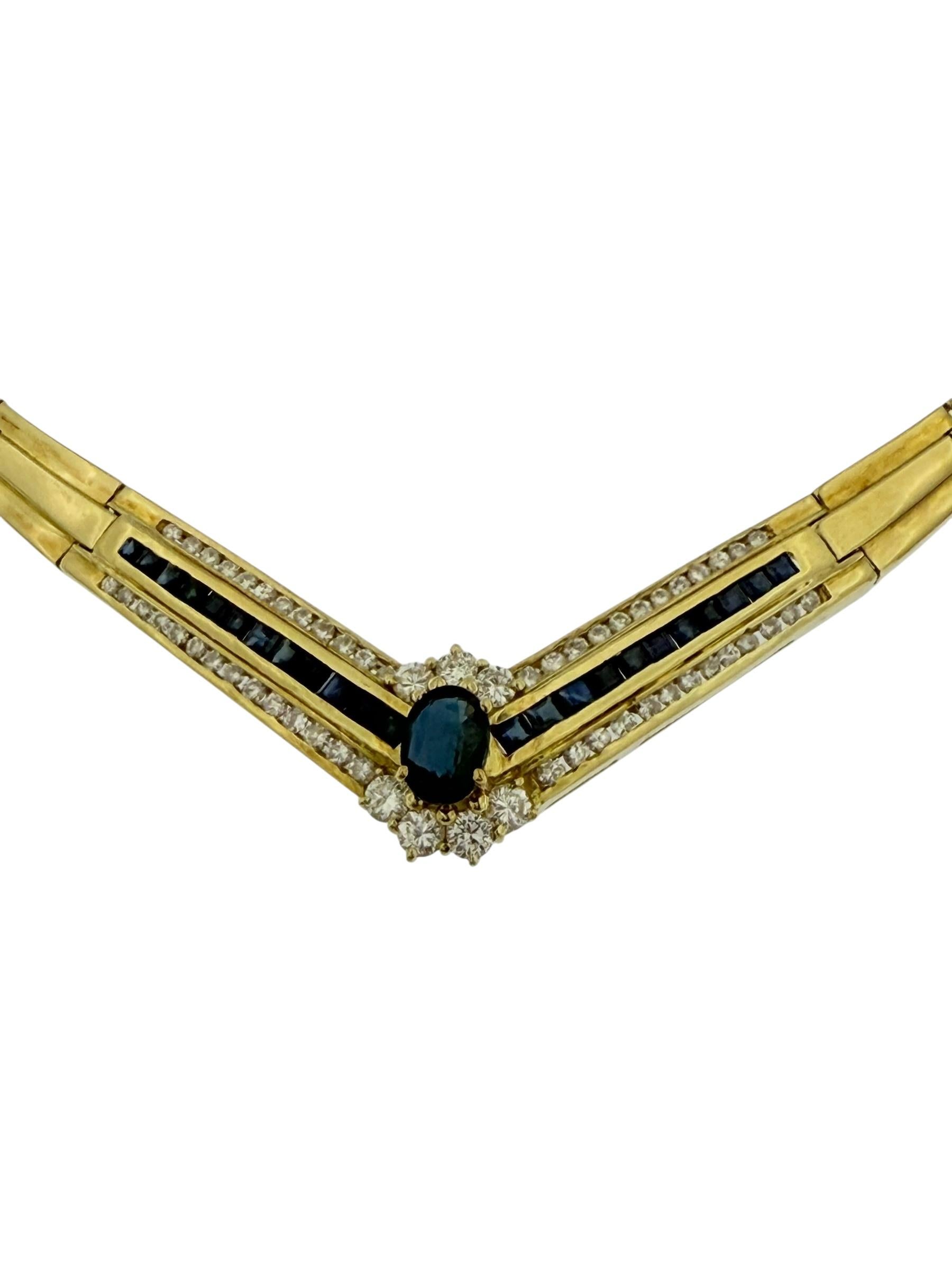 Collana girocollo retrò in oro giallo francese con diamanti e zaffiri naturali In condizioni buone in vendita a Esch sur Alzette, Esch-sur-Alzette