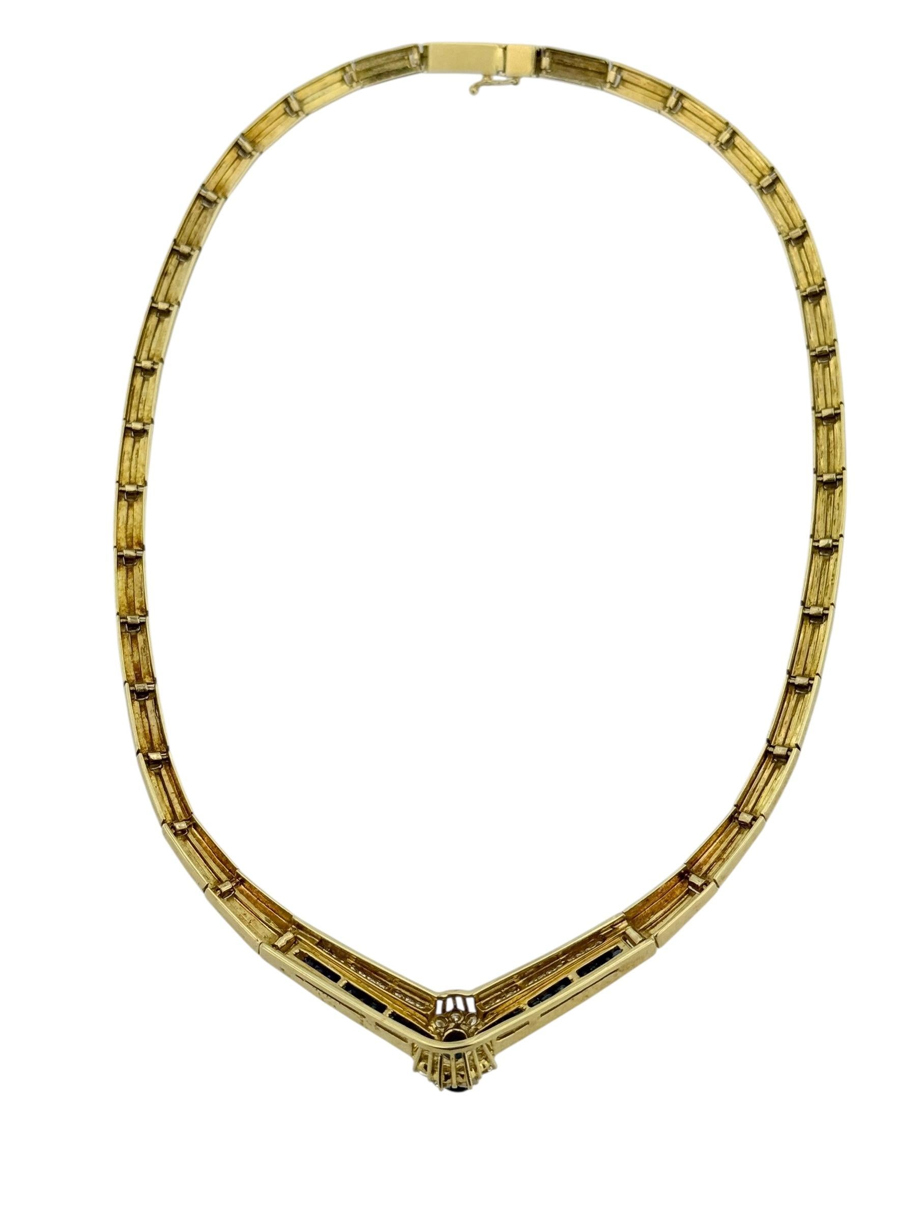 Collana girocollo retrò in oro giallo francese con diamanti e zaffiri naturali in vendita 2